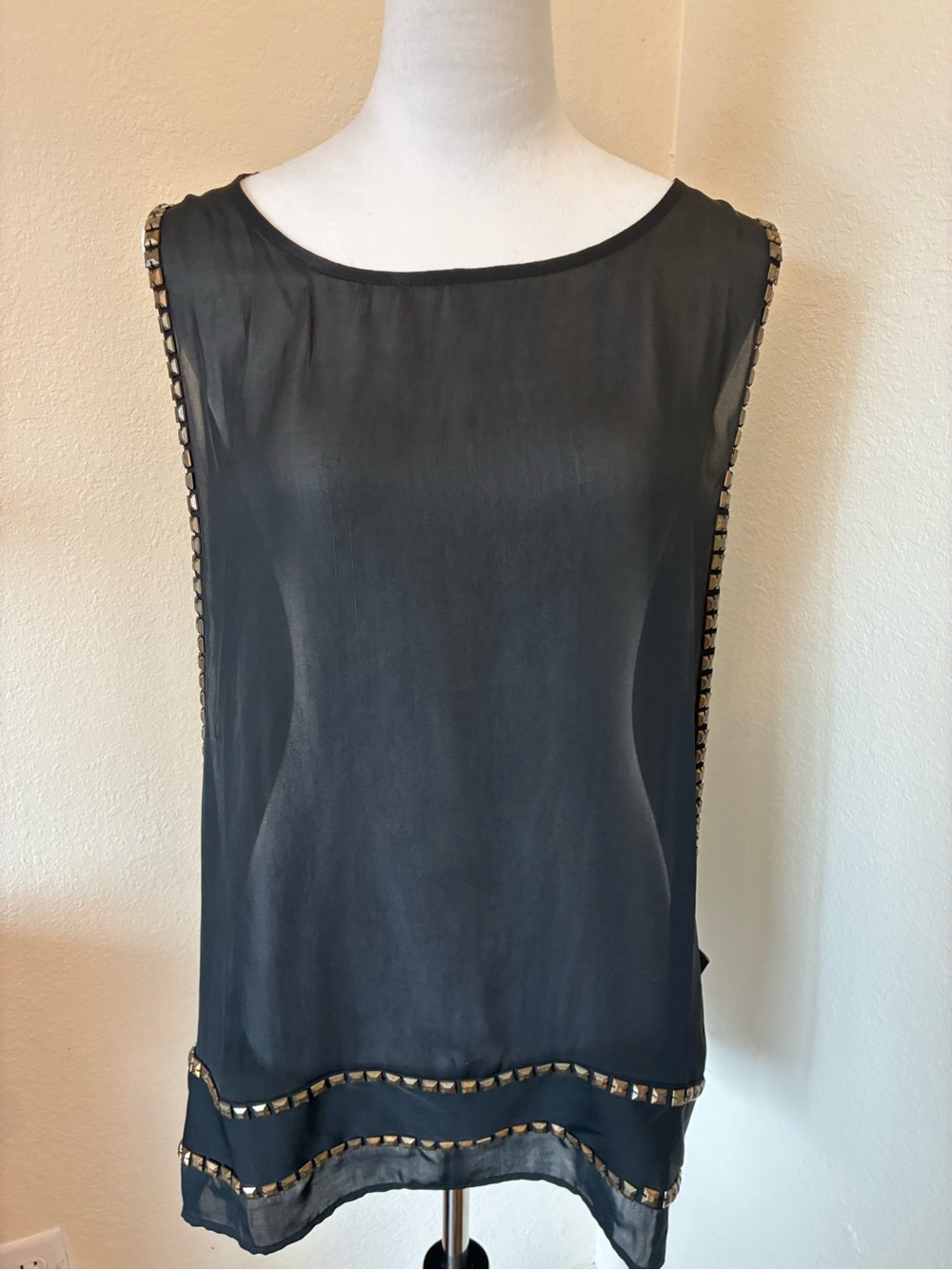 Rock and Republic Black Stud-Trim Sleeveless Top